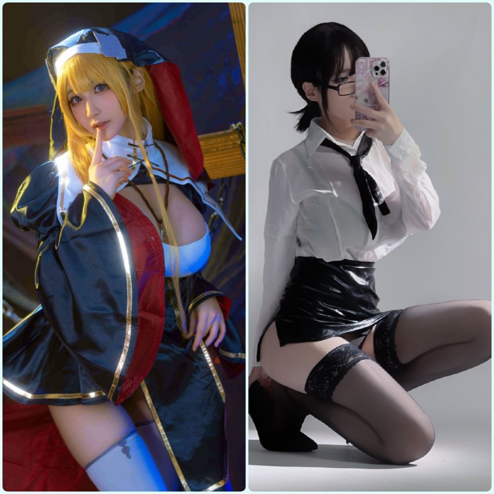 幼愛youmeko身穿黑色蕾丝风格的内衣套装，躺在纯白的床单上，姿势慵懒且诱人，眼神充满暗示