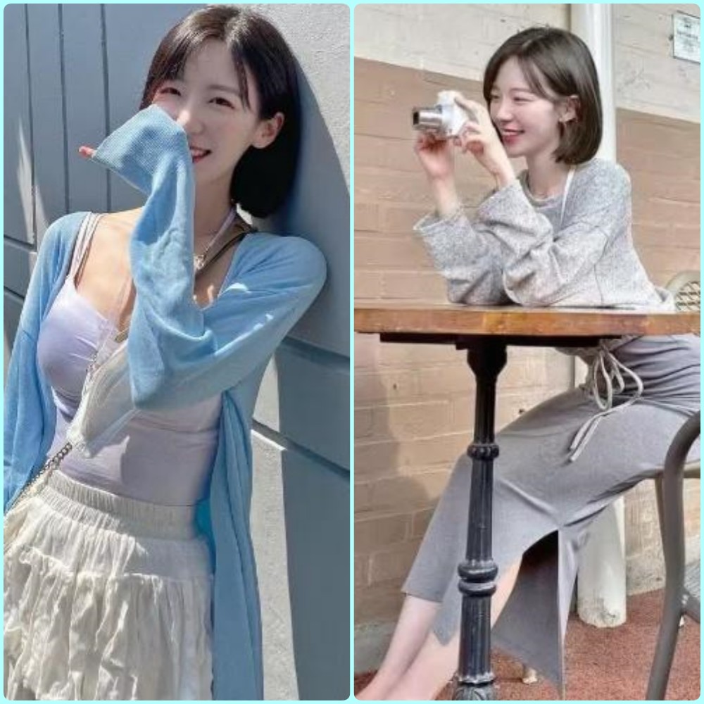 李素英身着白色比基尼在沙滩漫步，阳光洒在肌肤上，展现傲人上围与纤细腰肢