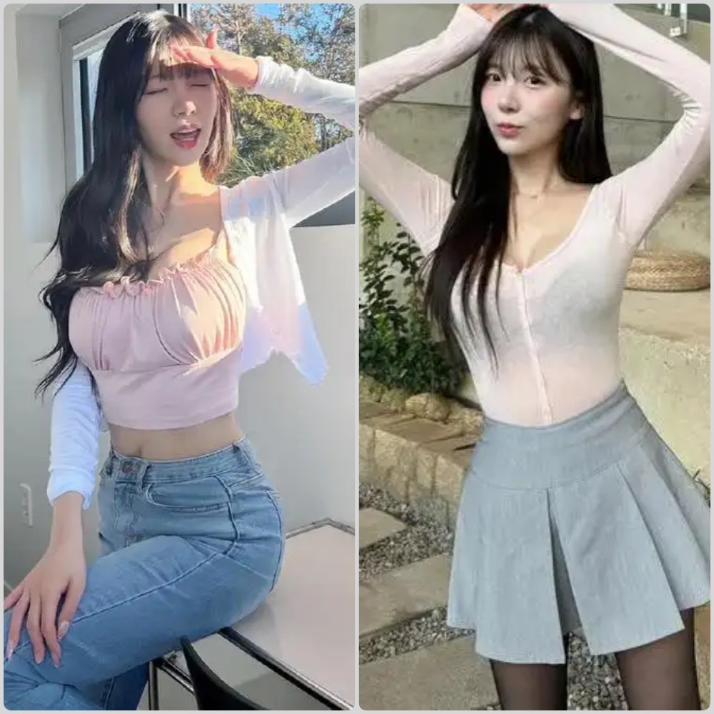 李素英身穿宽松男友风衬衫，慵懒地趴在床上，眼神清纯由于，展现居家生活气息