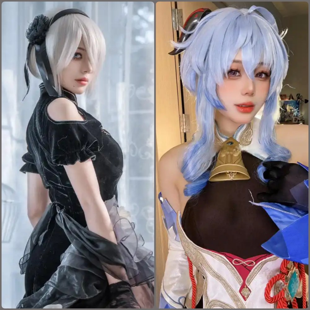 阿九从不咕咕身穿淡蓝色JK制服，站在樱花树下回眸一笑，清纯可爱